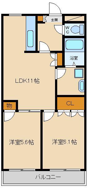 ヴァレーレ(2LDK/1階)の間取り写真