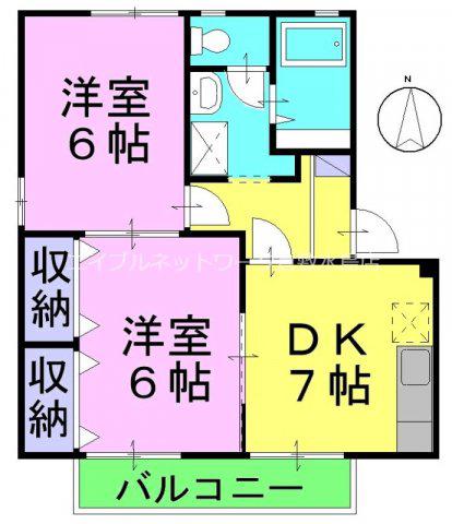 フレグランス松尾C棟(2DK/2階)の間取り写真