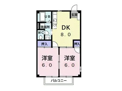 クレストII(2DK/2階)の間取り写真