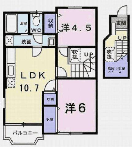カリーノ・S(2LDK/2階)の間取り写真
