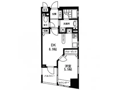 プライムアーバン中目黒II(1DK/6階)の間取り写真