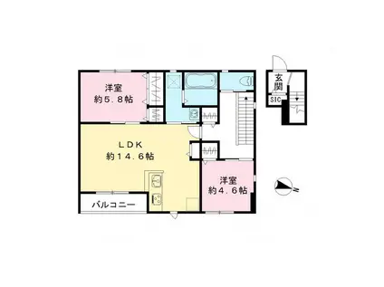 ポプリ中山(2LDK/2階)の間取り写真