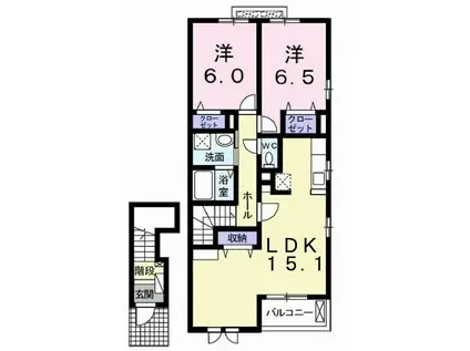 リジエール・ドゥ(2LDK/2階)の間取り写真