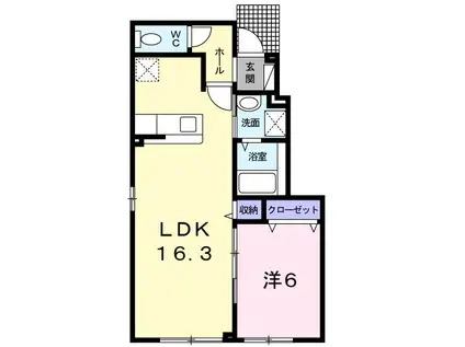 ハイツ ペガサスII(1LDK/1階)の間取り写真
