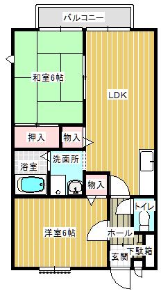 ディオール・ビィオール I(2LDK/2階)の間取り写真