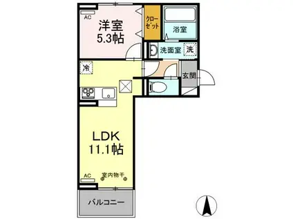 D-ROOM天神(1LDK/1階)の間取り写真