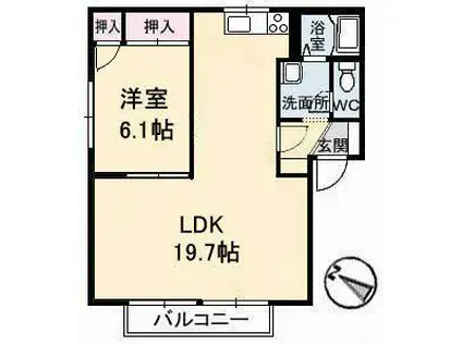 ウィンディア南蔵王 A棟(1LDK/2階)の間取り写真