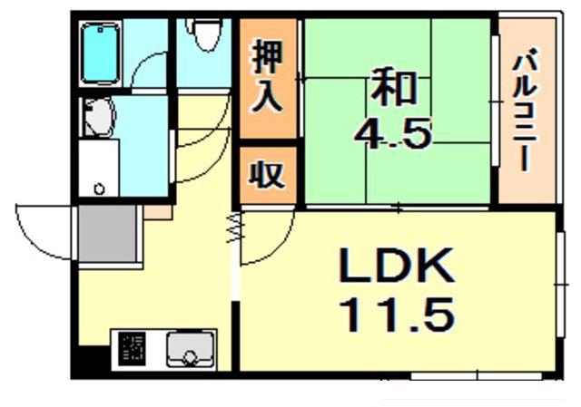 サニーハイツ森北(1LDK/4階)の間取り写真