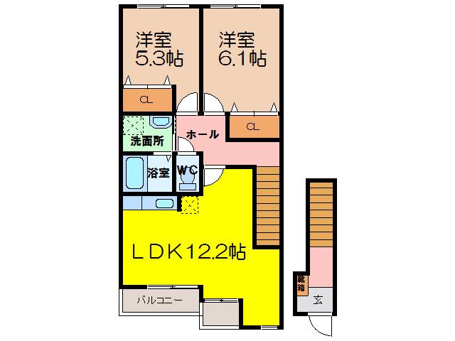 ラパヌイI(2LDK/2階)の間取り写真