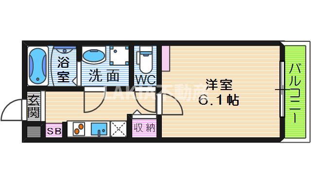 カルムビレッジ東田辺(1K/2階)の間取り写真