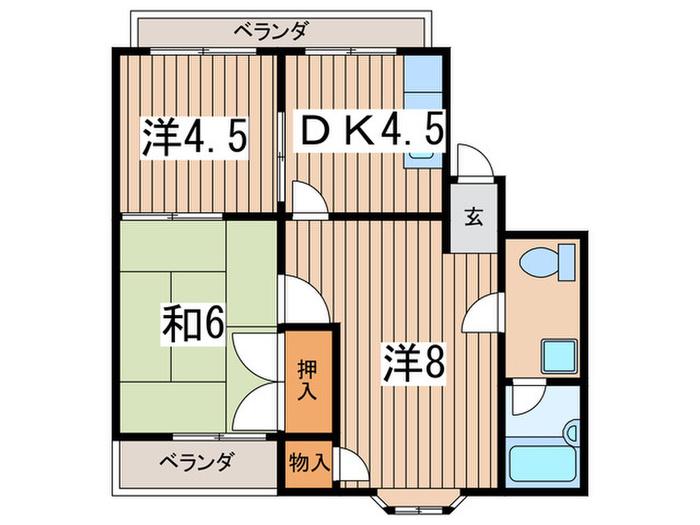 ラセーヌ東林間A(3DK/3階)の間取り写真