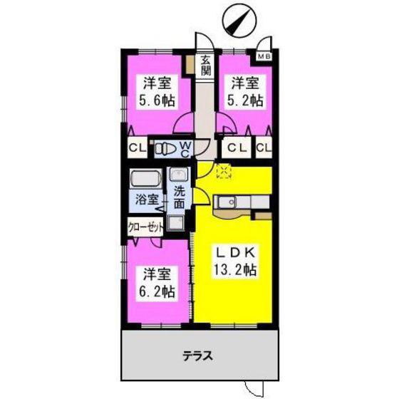 ソシアルーチェ(3LDK/2階)の間取り写真