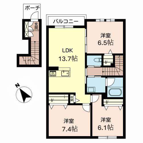 ヴァンヴェール生駒(3LDK/2階)の間取り写真