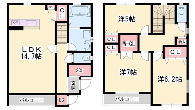 OA FLAT飾東A(3LDK/2階)の間取り写真