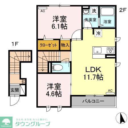 レセア花小金井(2LDK/2階)の間取り写真