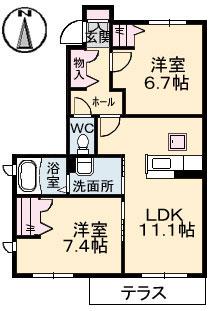 シャーメゾン上林C(2LDK/1階)の間取り写真