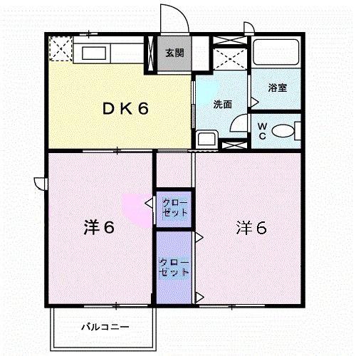 フリーダム美鈴ヶ丘II(2DK/2階)の間取り写真