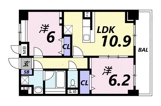 プレミア(2LDK/2階)の間取り写真