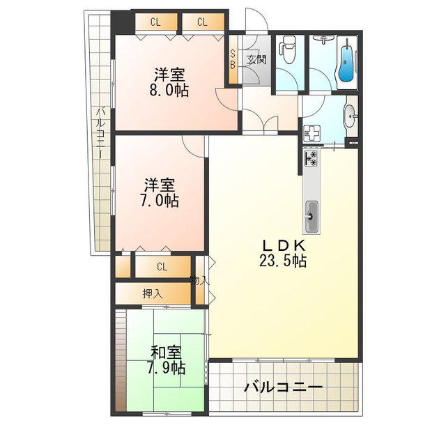 帝塚山松寿庵(3LDK/2階)の間取り写真