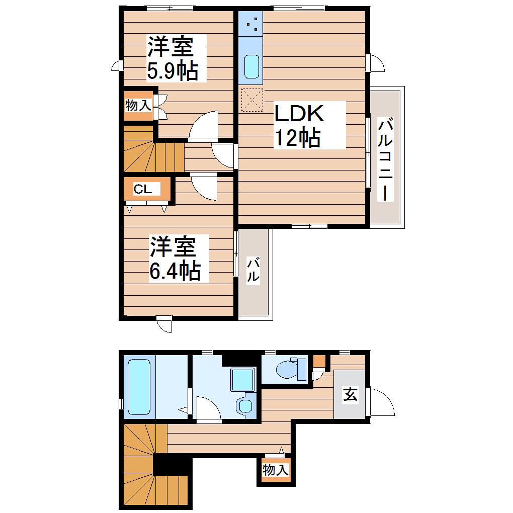 J1中倉B(2LDK/1階)の間取り写真