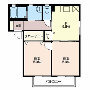 バリュージュ大宮(2K/2階)の間取り写真