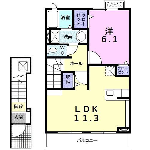 クロスローズ(1LDK/2階)の間取り写真