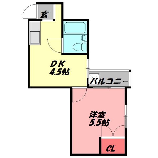 Uハイツ(1DK/5階)の間取り写真