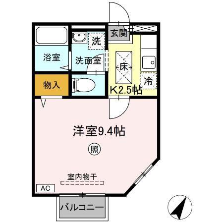 パセオステーブル八乙女II(1K/1階)の間取り写真