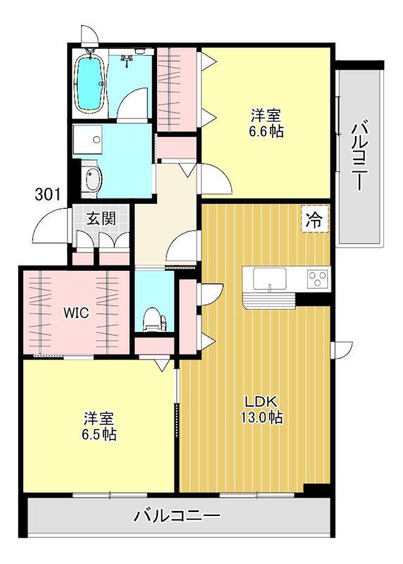 アルカディア宮原(2LDK/3階)の間取り写真