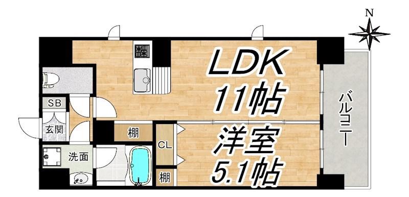 ランドセントラル梅田(1LDK/5階)の間取り写真