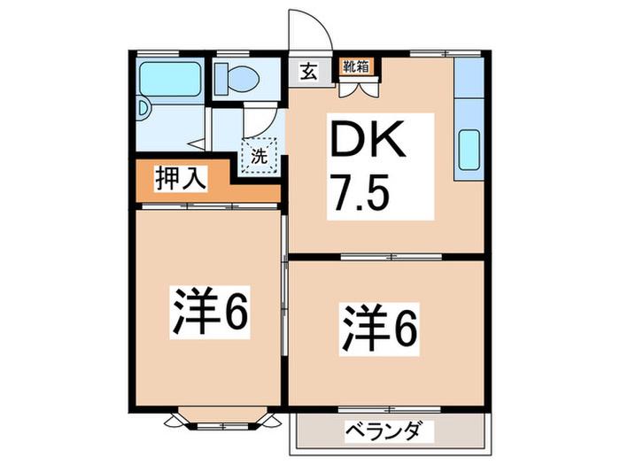サンリバー纒(2DK/2階)の間取り写真