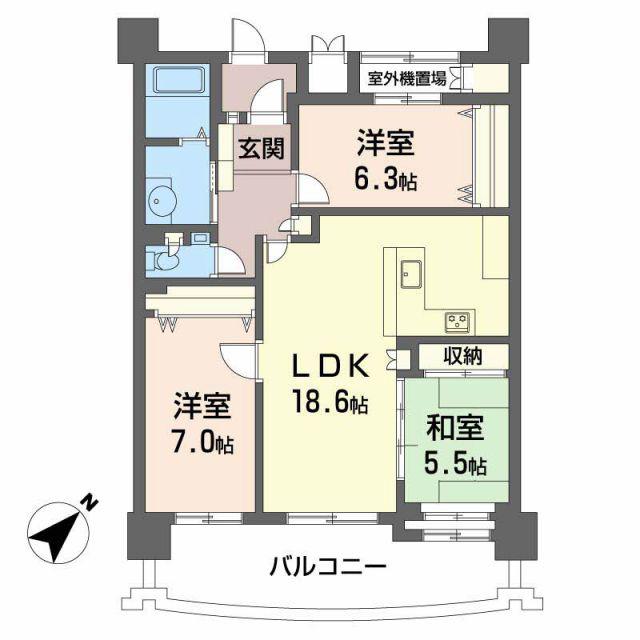 アドバンス21ヴェルテ白石 弐番館(3LDK/12階)の間取り写真