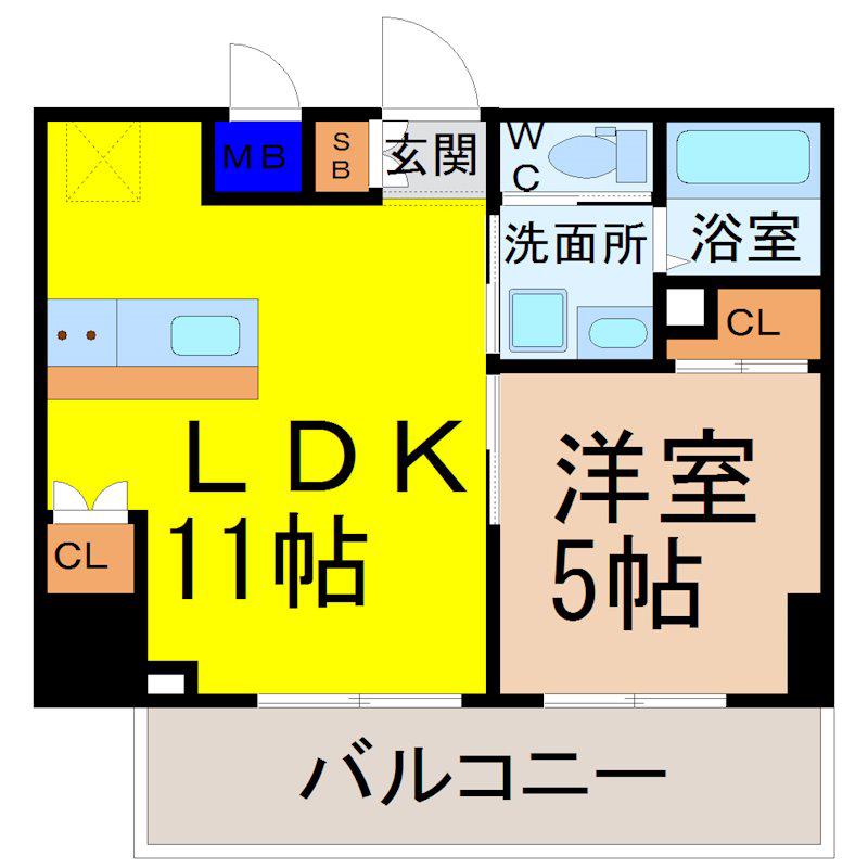 ロータス本陣通(1LDK/7階)の間取り写真