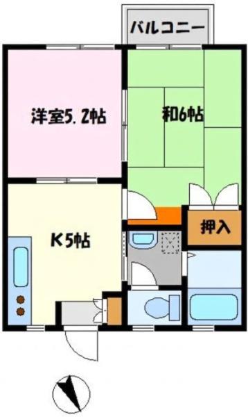 YK北小金(2K/2階)の間取り写真