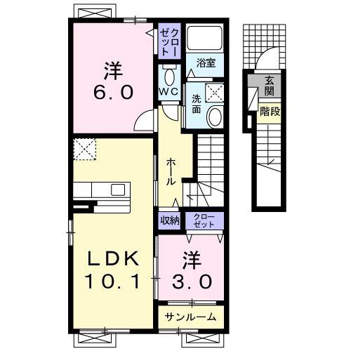 ソレイユ高屋B(2LDK/2階)の間取り写真