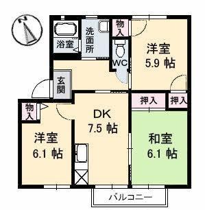 マーガレットハウエル31A棟(3DK/2階)の間取り写真