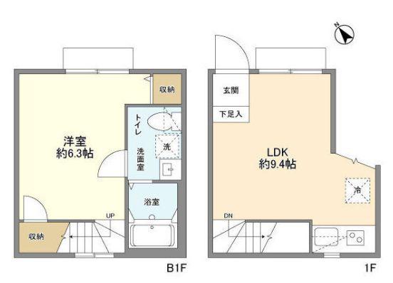 スタイリオフィット武蔵小山(1LDK/1階)の間取り写真