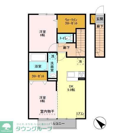 クレール(2DK/2階)の間取り写真