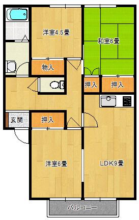 パークハウスさくらB(3DK/1階)の間取り写真