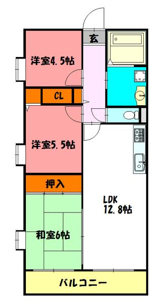 オーシャン(3LDK/4階)の間取り写真