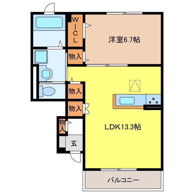 ハニー A棟(1LDK/1階)の間取り写真