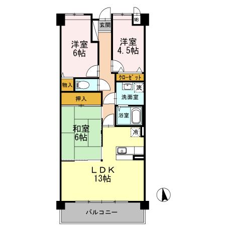 プラザハイツ二ッ屋A棟(3LDK/3階)の間取り写真