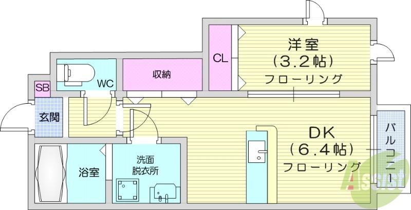 フォレス北仙台 2(1DK/2階)の間取り写真