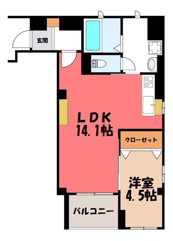 オーベルジュ(1LDK/4階)の間取り写真