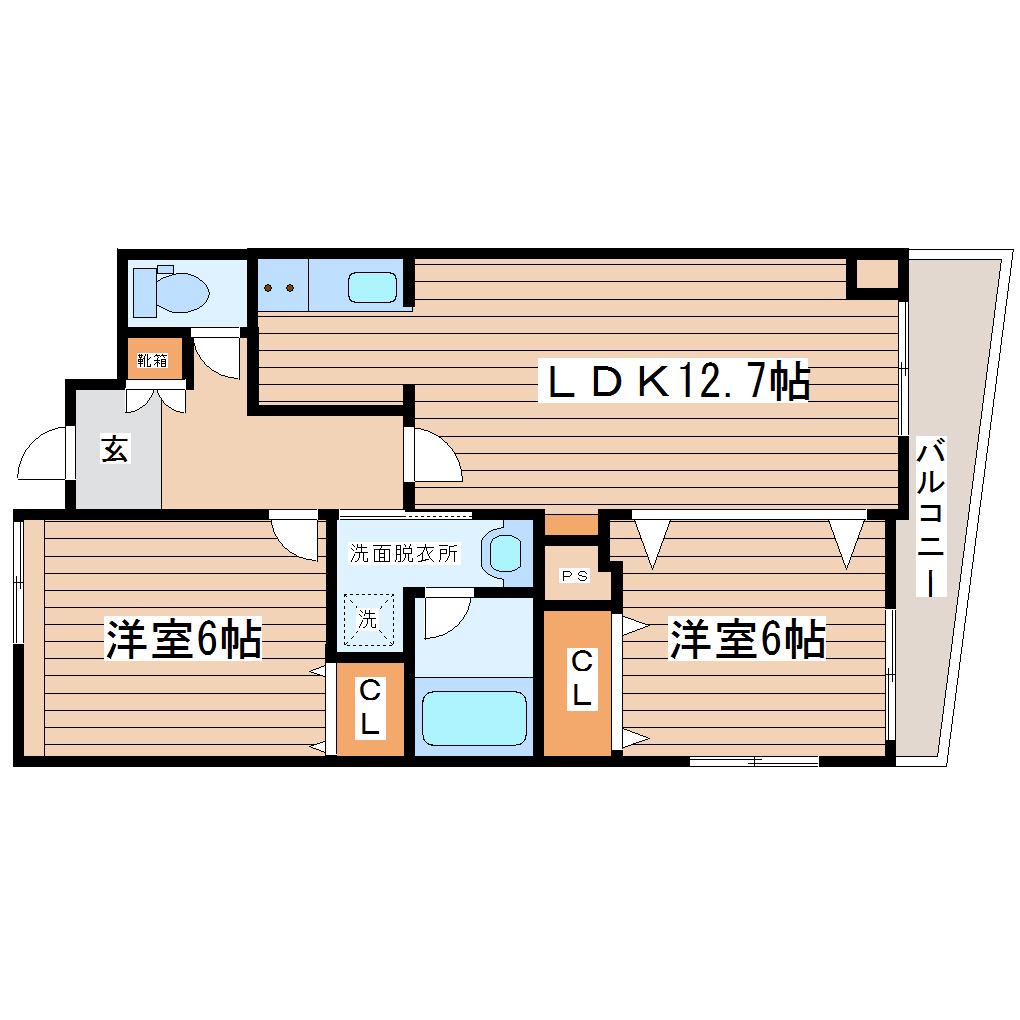 オリエンテ泉中央(2LDK/5階)の間取り写真