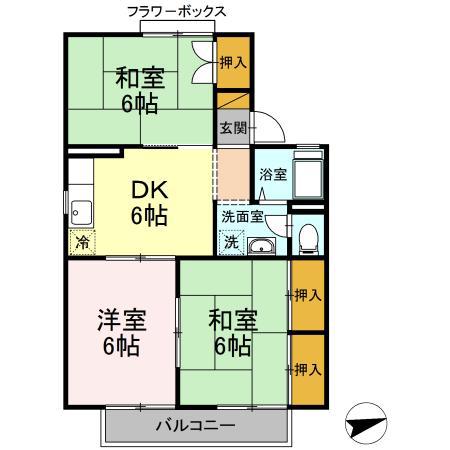 第三フェニックス(3DK/1階)の間取り写真