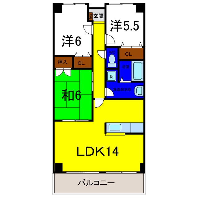 スペース・ドゥ川内(3LDK/3階)の間取り写真