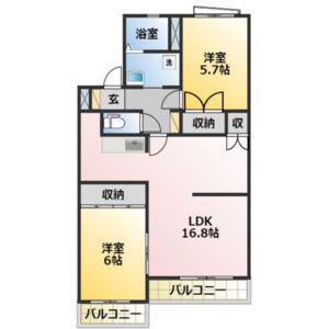 ファミール丁田(2LDK/2階)の間取り写真