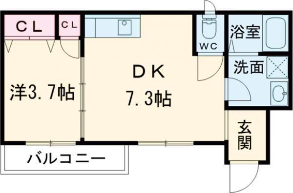 ハートフル三田II(1DK/1階)の間取り写真