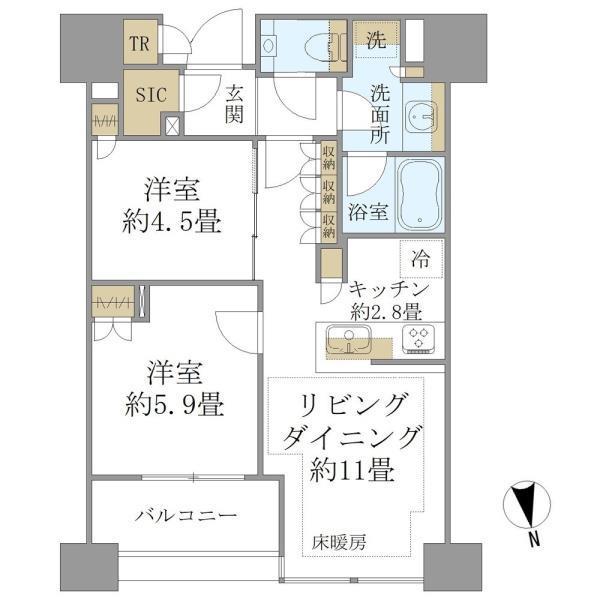 白金ザ・スカイ イースト(2LDK/13階)の間取り写真